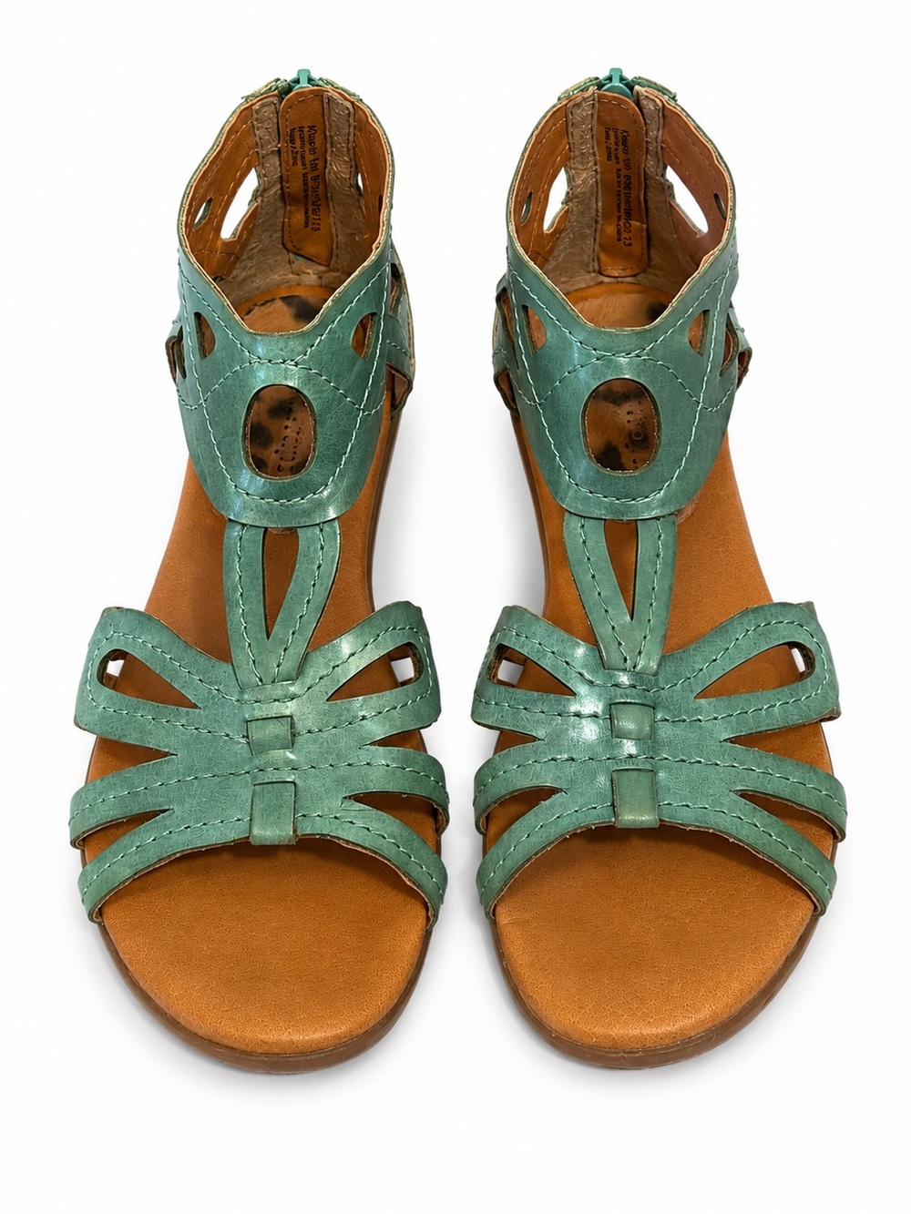 BareTraps Kyra Sage Green Leather Gladiator Zip Sandals flats boho laser cut 6